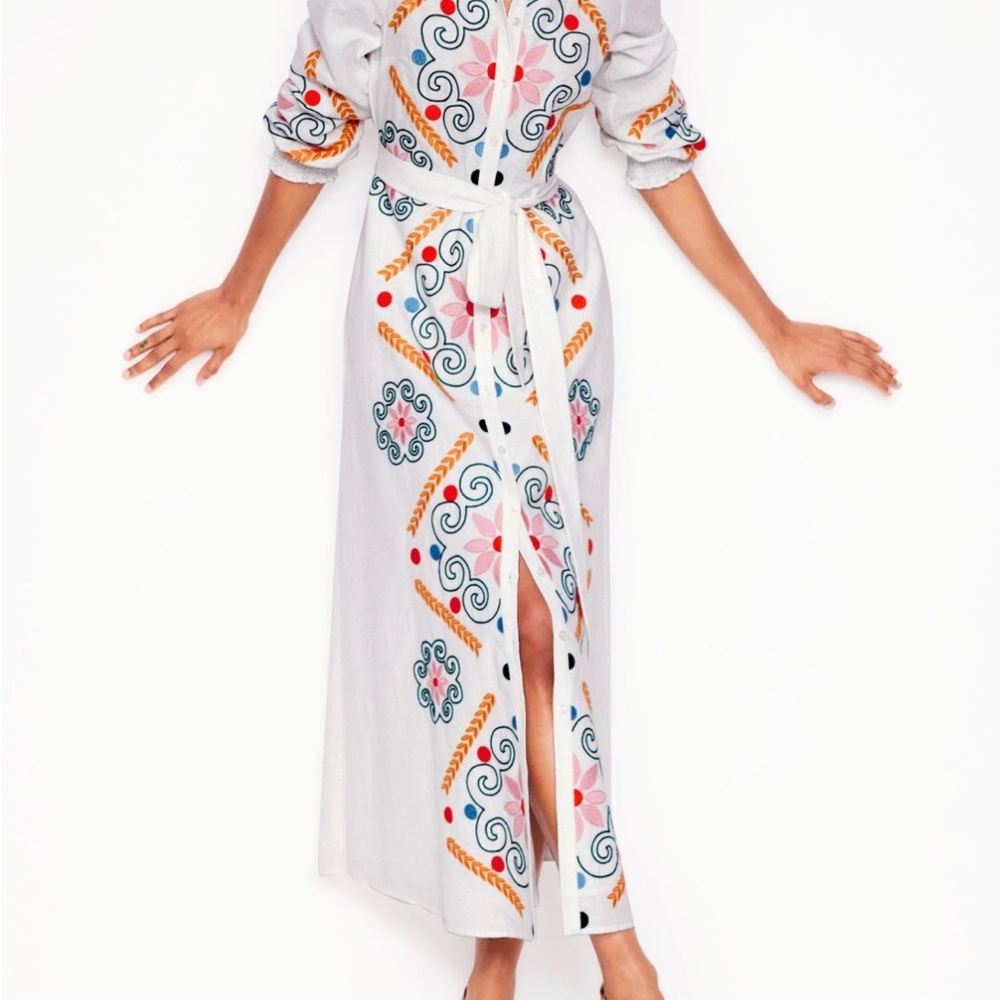 Boden dress NWT Ruby linen blend embroidered dress US 10 stunning current D1273